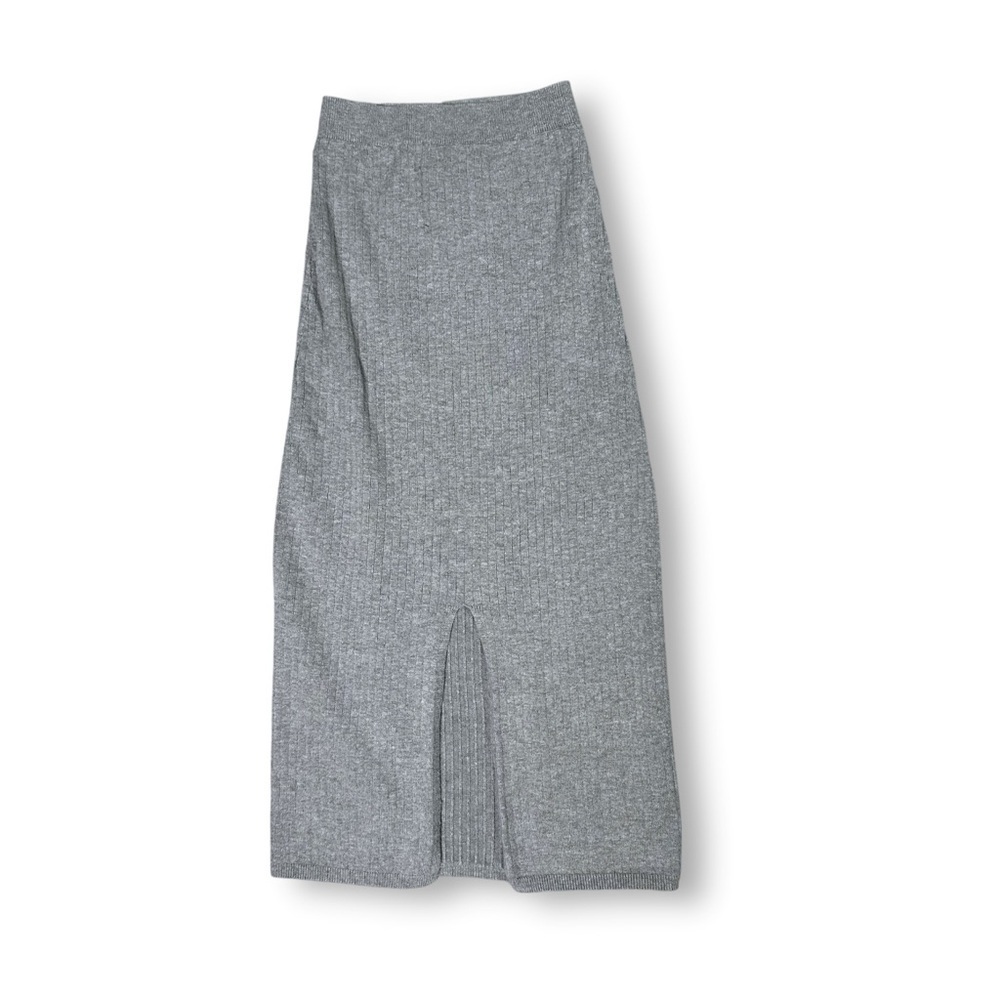 Free People Ribbed Knit Skirt Sz XS Gray Minimalist Bodycon Midi Pencil Stretch